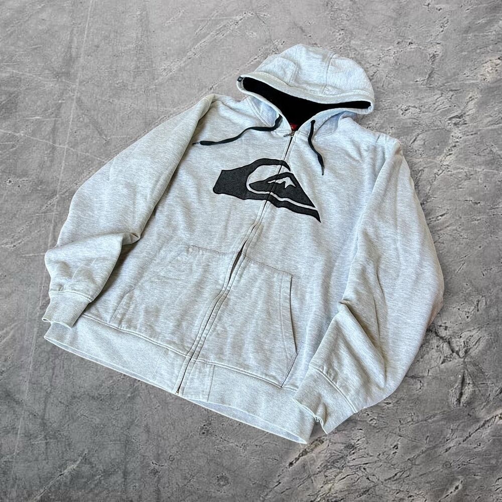 Quiksilver vtg 00s Y2K baggy boxy fit Surfwear fleece lined zip up hoodie